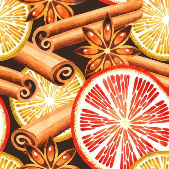 Lemon slices and spices seamless pattern vector 02  