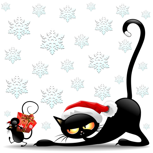 クリスマス面白い猫ベクトル 03  