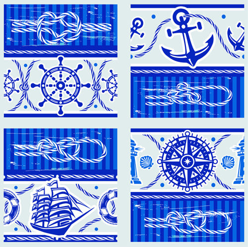 Nautical elements blue seamless pattern vector 03  