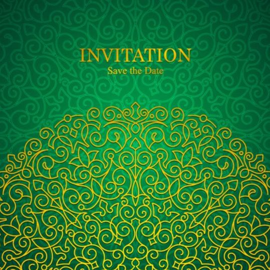 Orante зеленый свадебные пригласительные открытки дизайн вектор 01  