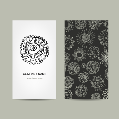 Ornament floral business cards vector set 01  