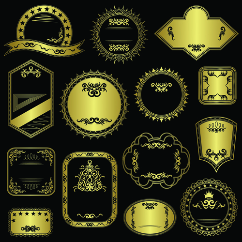 Ornate golden labels vector material 01  