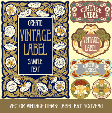 Ornate vintage labels creative vector set 06  