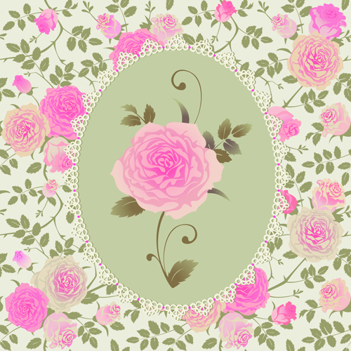 Pink rose pattern background vector material 03  