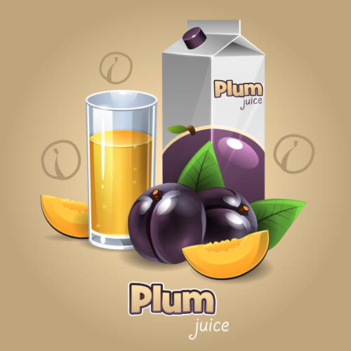 Plum juice packaging with cup vecotr  