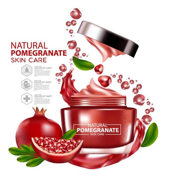 Granatapfel-Hautpflege-Kosmetikwerbungsplakatvektoren 05  