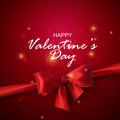 Red valentines day background with red bow vector 01  