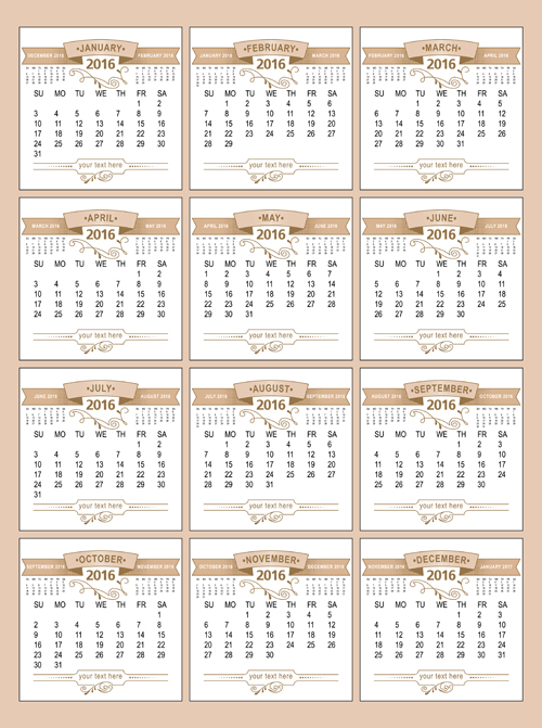 Retro 2016 calendars design vector material 04  
