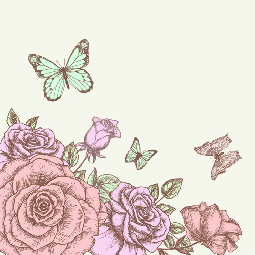 Retro hand drawn flowers background design 02  