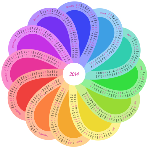 創造的なラウンド カレンダー 2014年ベクトル 05  