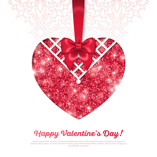 Shiny Valentines day cards with red bow vector 02  