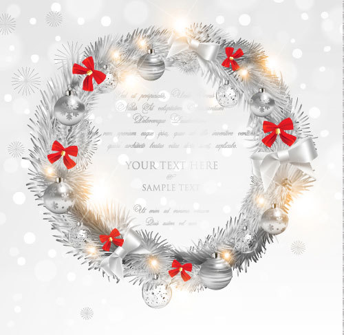 クリスマスカードベクトルとシルバークリスマスの花輪  