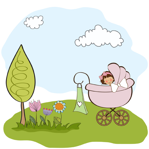 Spring cute Baby cards vector 01  
