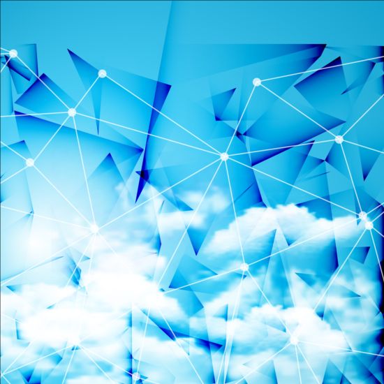 Triangles tech background and cloud vector 01  