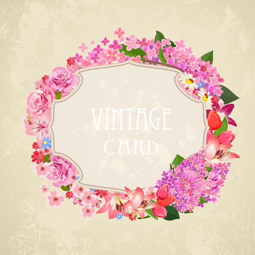 Vintage card flower frame vector 02  