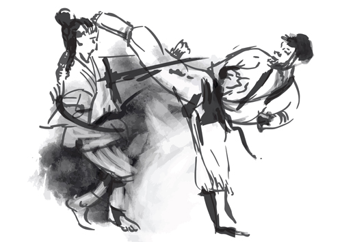Watercolor drawn karate vector graphics 03  