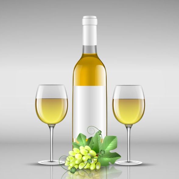 Wine bottle with glass cup vector material 07  