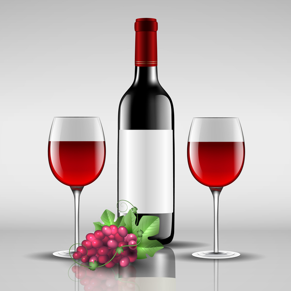 Wein mit Glas-Tasse-Vektor-Design 02  