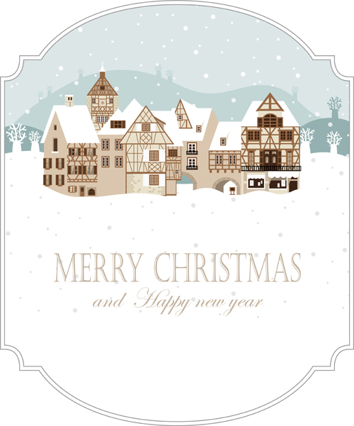 Winter houses christmas vector background 04  