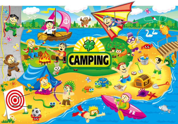 Cartoon summer camp elements Illustration vector 05  