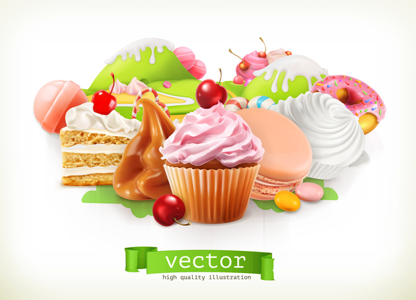 desserts with cupcake vector illustration 01  