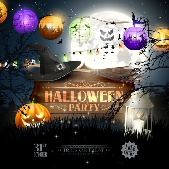 Halloween Party buiten met lantaarns vector  