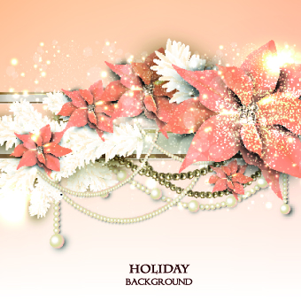 Pearls with flowers holiday background vector 02  
