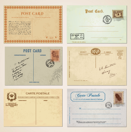Set of Vintage post cards elements vector 02  