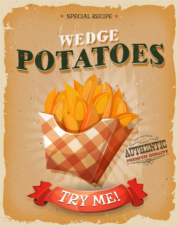 affiche de pommes de terre wedge et vecteur rétro flyer  