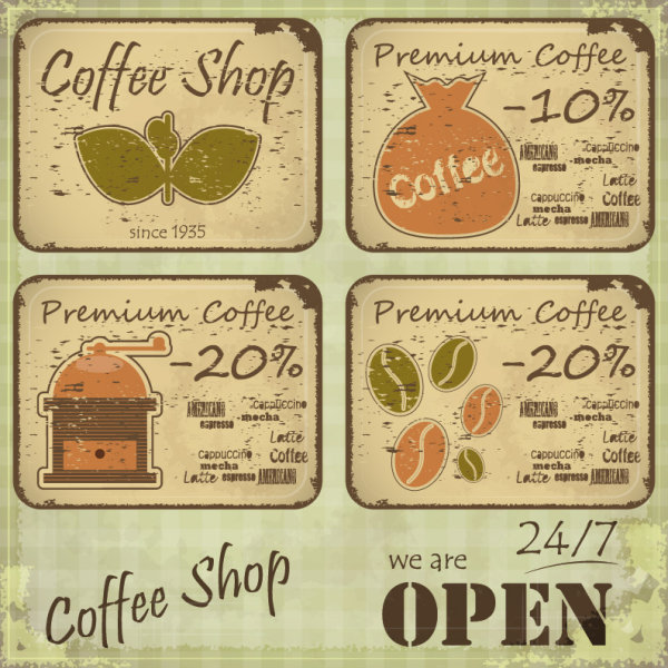 Vintage of Retro Coffee elements cards vector 02  