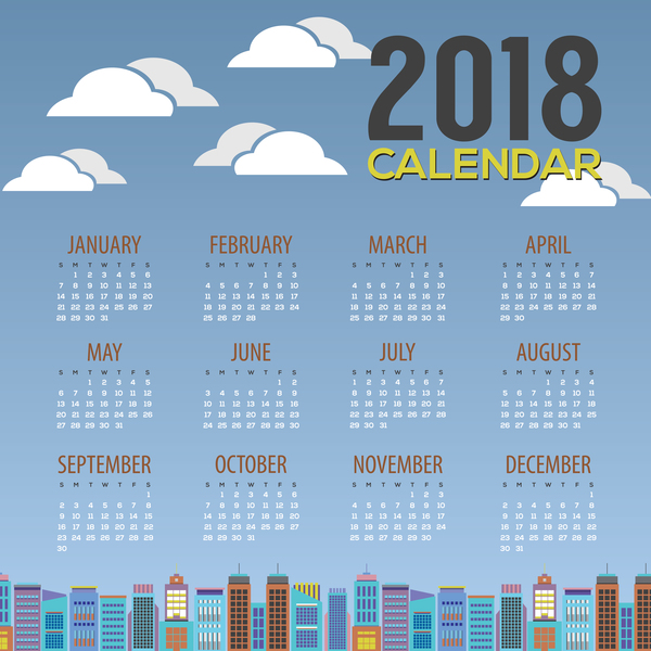 2018都市カレンダーベクトルテンプレート04  