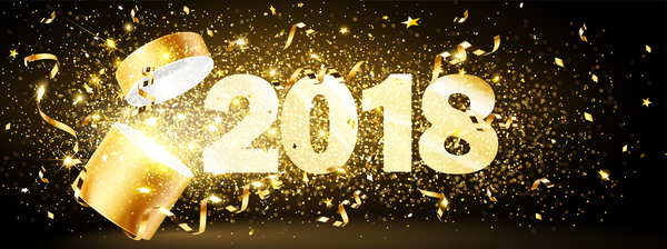 Fond de nouvel an 2018 avec vecteur de conception de confettis dorés  