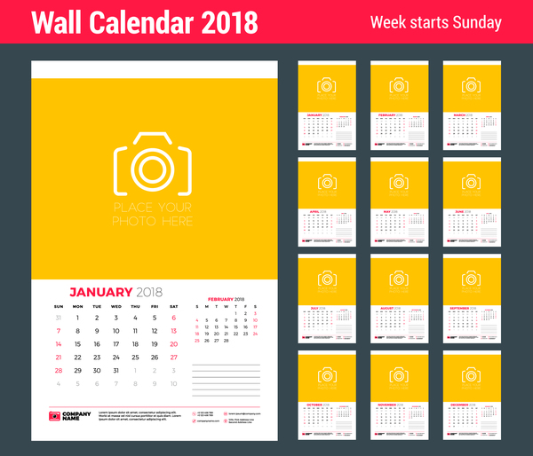 2018 wall calendar template vectors material 05  