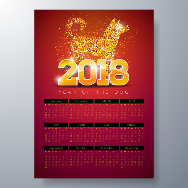 2018 year of dog calendar template vector  