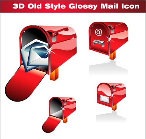 3D red mail icons vector graphics  