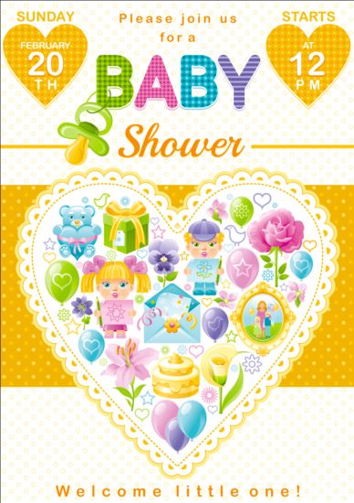 Carte de shower de bébé avec coeur vecteur 04  