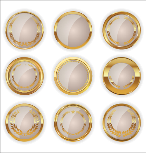 Blank golden texture badge vector 06  