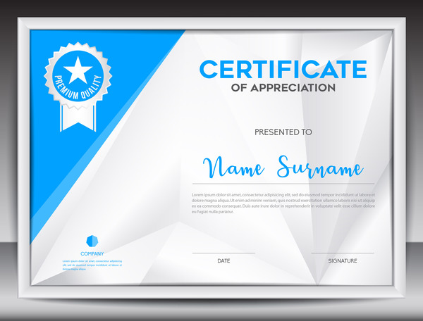Blue certificate template layout design vector 05  