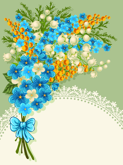 Blue flower with lace card vector 04  