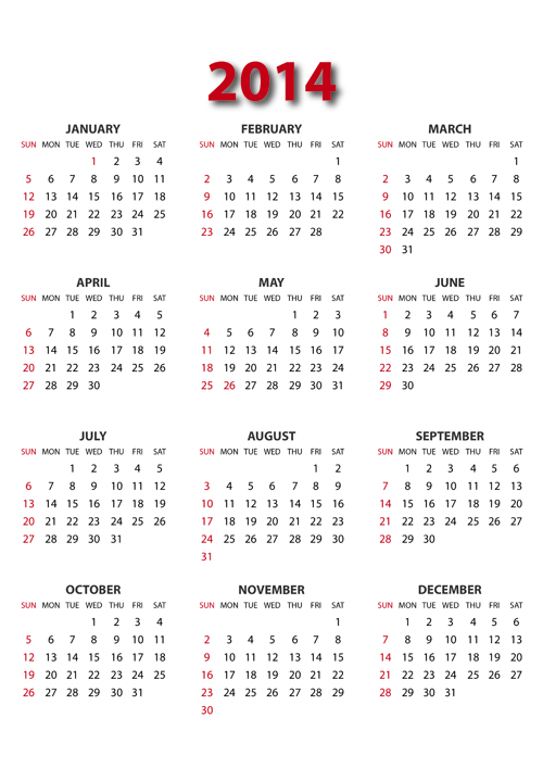 Calendar 2014 modern design vector 04  