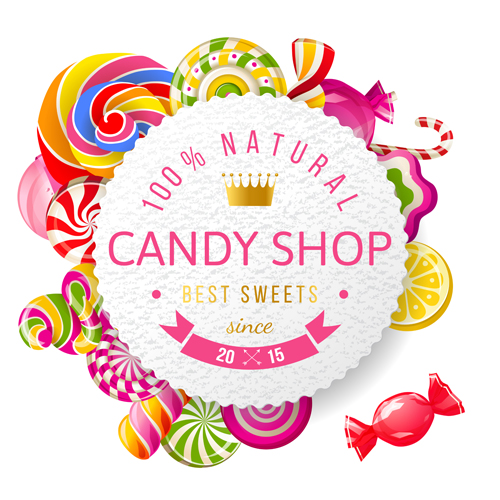 Candy shop background with crown vector 01  