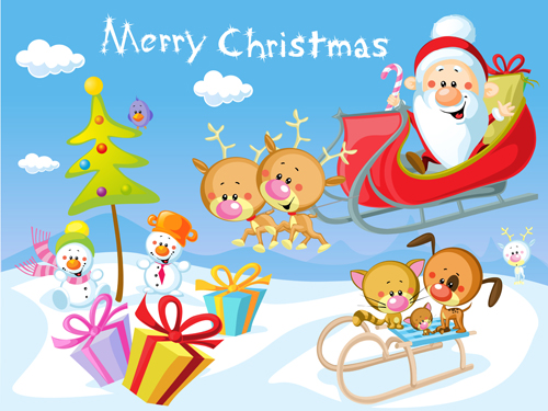 Cartoon santa with christmas gift elements vector 02  