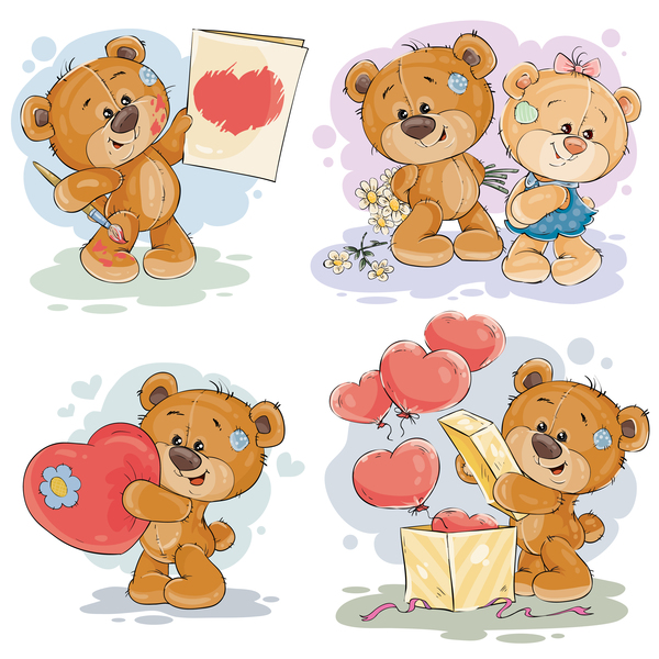 Cartoon teddy bears head drawing vector 02  