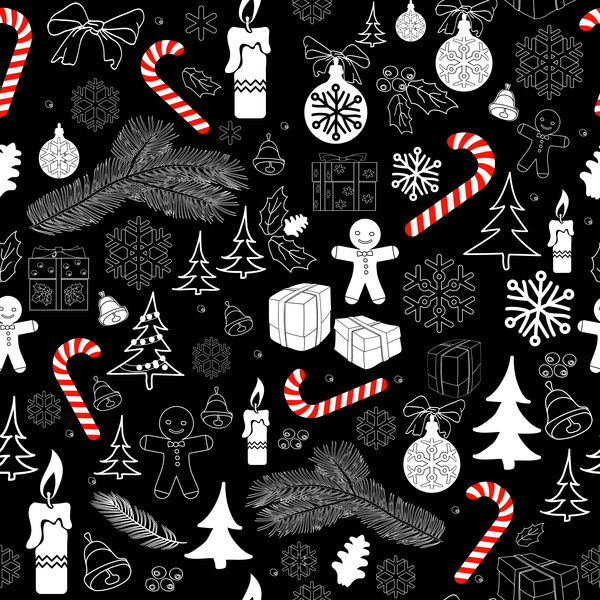 Christmas pattern seamless with black background vector 01  