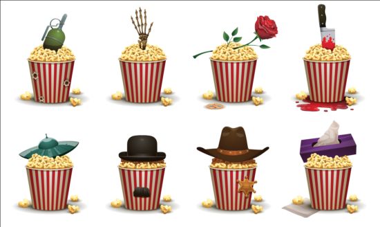 Cinema and popcorn buckets vector background 12  