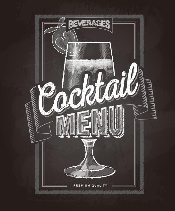 Couverture de menu cocktail avec tableau noir et craie dessin vectoriel 10  