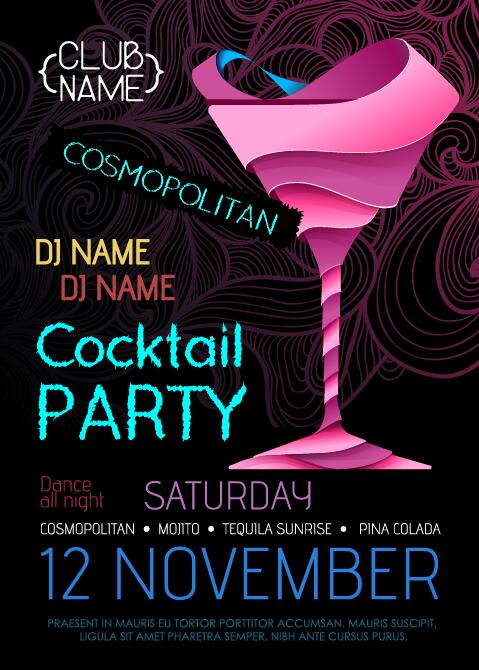 Cocktail party flyer vector template 13  