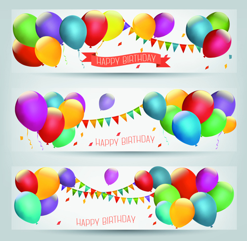 Colored balloons holiday banner vector 04  