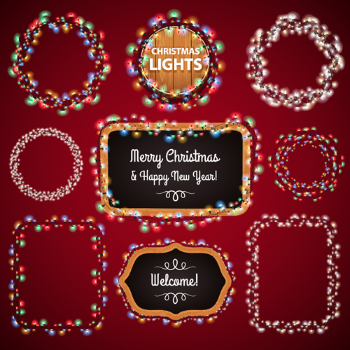 Colored lights christmas frames vector set 03  