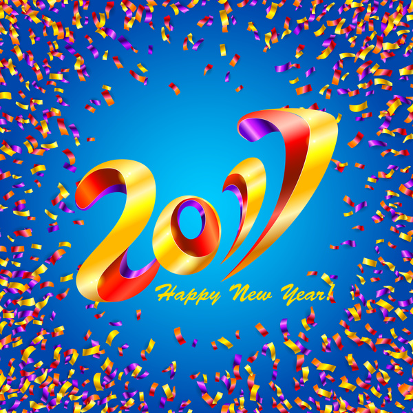 Färgglada konfetti med 2017 nya året bakgrunds vektor  